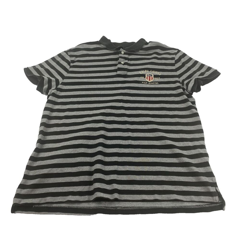 Polo Jeans Co. Ralph Lauren Rugby Polo Shirt Black Gray Size XL Mens 100% Cotton